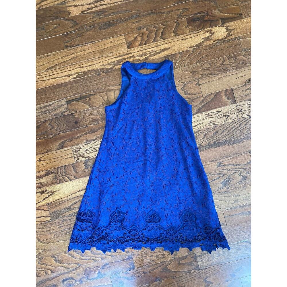 Francesca’s Miami Blue Lace/Crochet High Neck Dress Size Small